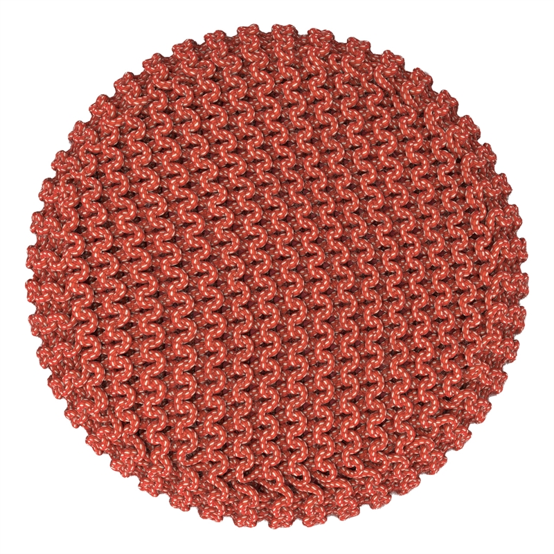 Simpli Home Wynne 18 inch Wide Boho Round Knitted Pouf in Orange PET Polyester