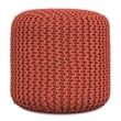 Simpli Home Wynne 18 inch Wide Boho Round Knitted Pouf in Orange PET Polyester