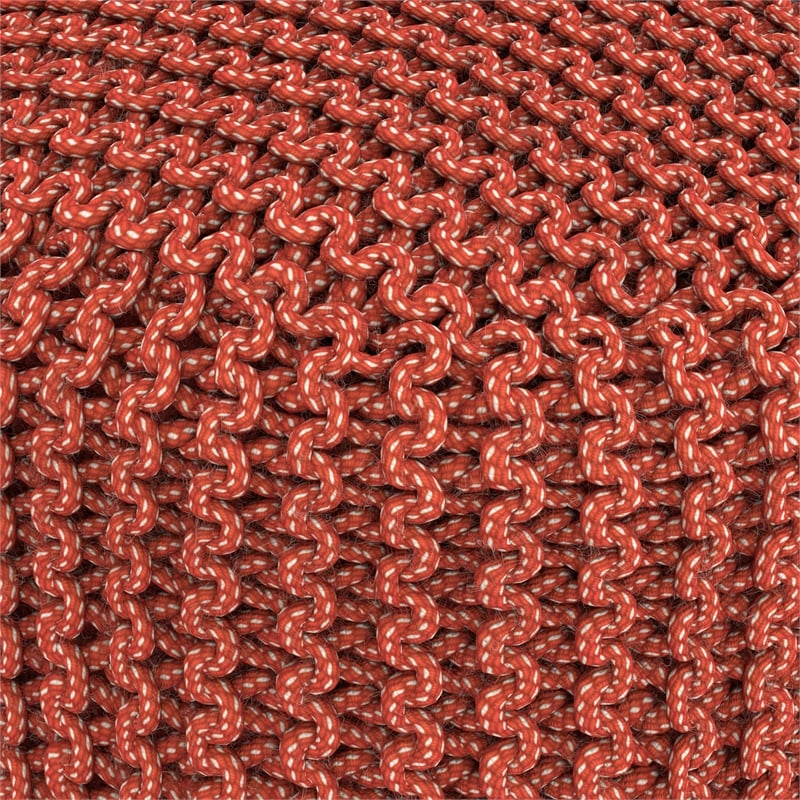 Simpli Home Wynne 18 inch Wide Boho Round Knitted Pouf in Orange PET Polyester
