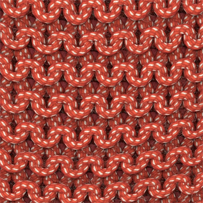 Simpli Home Wynne 18 inch Wide Boho Round Knitted Pouf in Orange PET Polyester