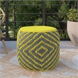 Simpli Home Kent Boho Round Woven Pouf in Gray and Yellow Recycled PET Polyester