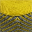 Simpli Home Kent Boho Round Woven Pouf in Gray and Yellow Recycled PET Polyester