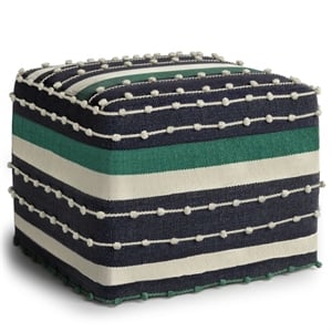 simpli home barker boho square woven pouf in navy and teal and white