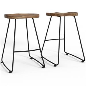 Simpli Home Amberly 24&quot Rustic Metal Saddle Counter Stool in Natural (Set of 2)
