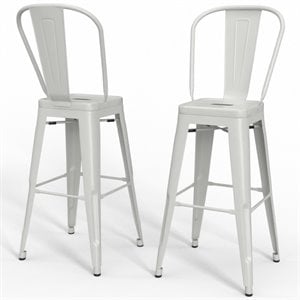 Simpli Home Fletcher 24&quot Industrial Metal Counter Stool in White (Set of 2)