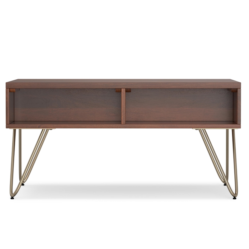 Simpli Home Hunter Solid Wood Lift Top Coffee Table in Umber Brown and Gold