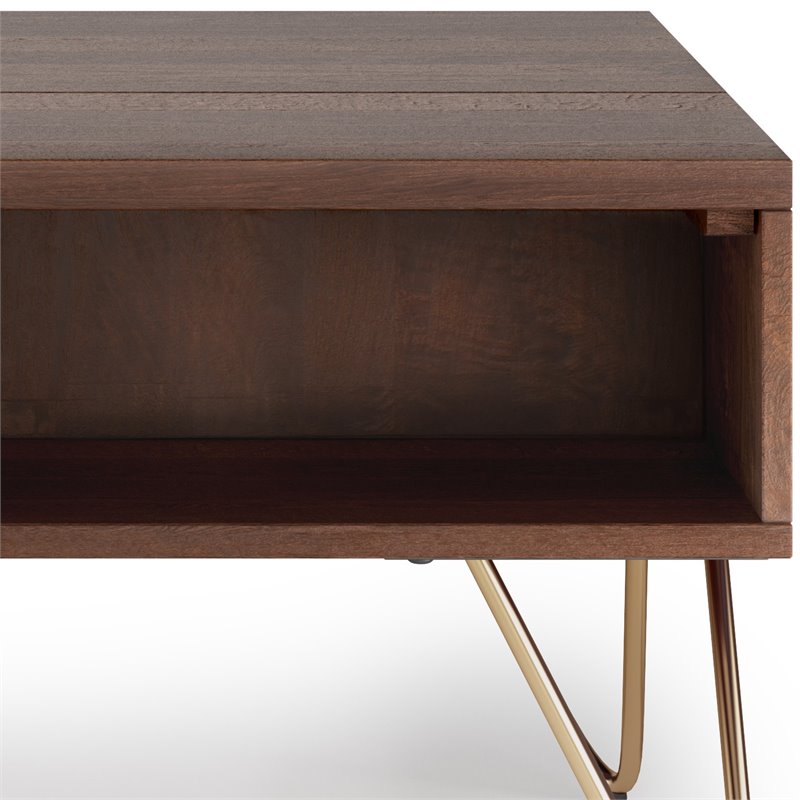 Simpli Home Hunter Solid Wood Lift Top Coffee Table in Umber Brown and