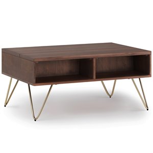 Simpli Home Hunter Solid Wood Lift Top Coffee Table in Umber Brown and Gold