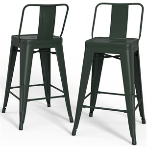Simpli Home Rayne 24&quot Industrial Metal Counter Stool in Sage Green (Set of 2)