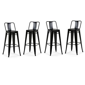 simpli home rayne industrial metal wood seat bar stool in black (set of 4)