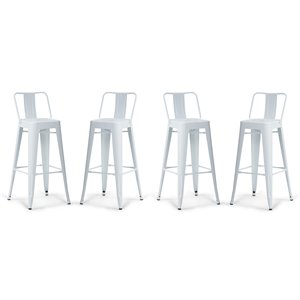 simpli home rayne industrial metal wood seat bar stool in white (set of 4)
