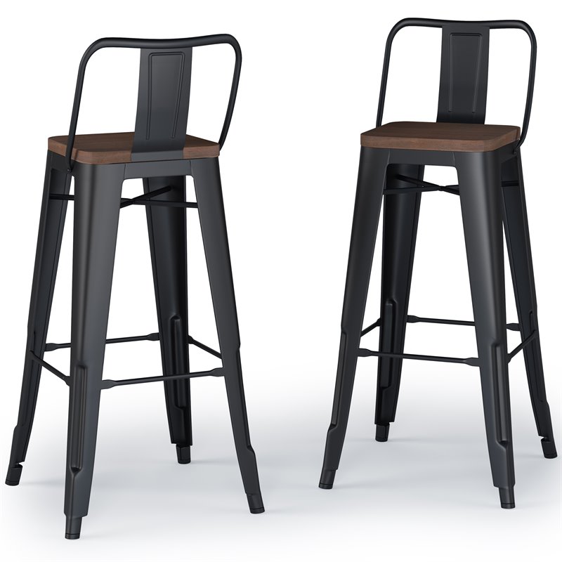 Set of 2 30 Josephine Metal Wood Counter Height Barstools Black Wyndenhall