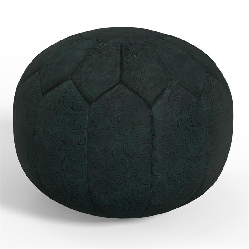 Drury Boho Round Pouf in Teal Patterened Genuine Leather