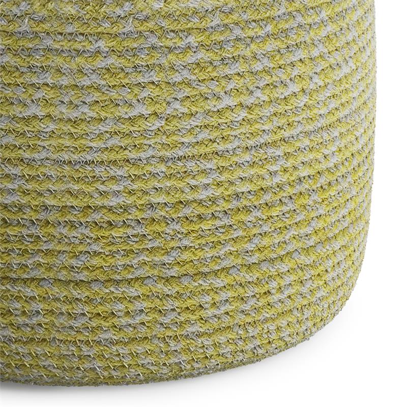 Bayley Transitional Round Braided Pouf in Muted Yellow and Natural Cotton