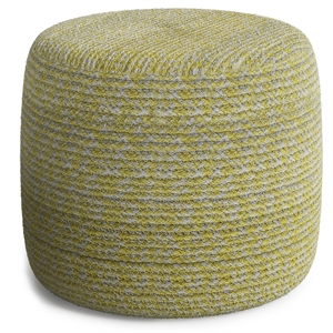 Bayley Transitional Round Braided Pouf in Muted Yellow and Natural Cotton