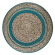 Serena Contemporary Round Braided Pouf in Deep Aqua Blue Cotton