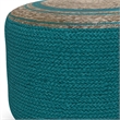 Serena Contemporary Round Braided Pouf in Deep Aqua Blue Cotton