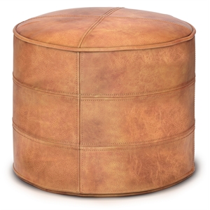 connor boho round pouf in distressed light brown genuine leather
