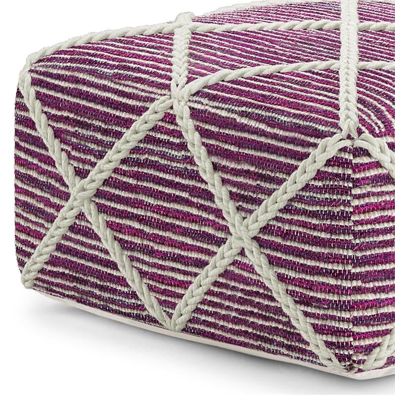 Cowan Contemporary Square Pouf in Magenta and Natural Handloom Woven