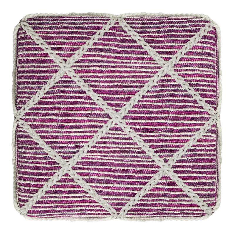 Cowan Contemporary Square Pouf in Magenta and Natural Handloom Woven
