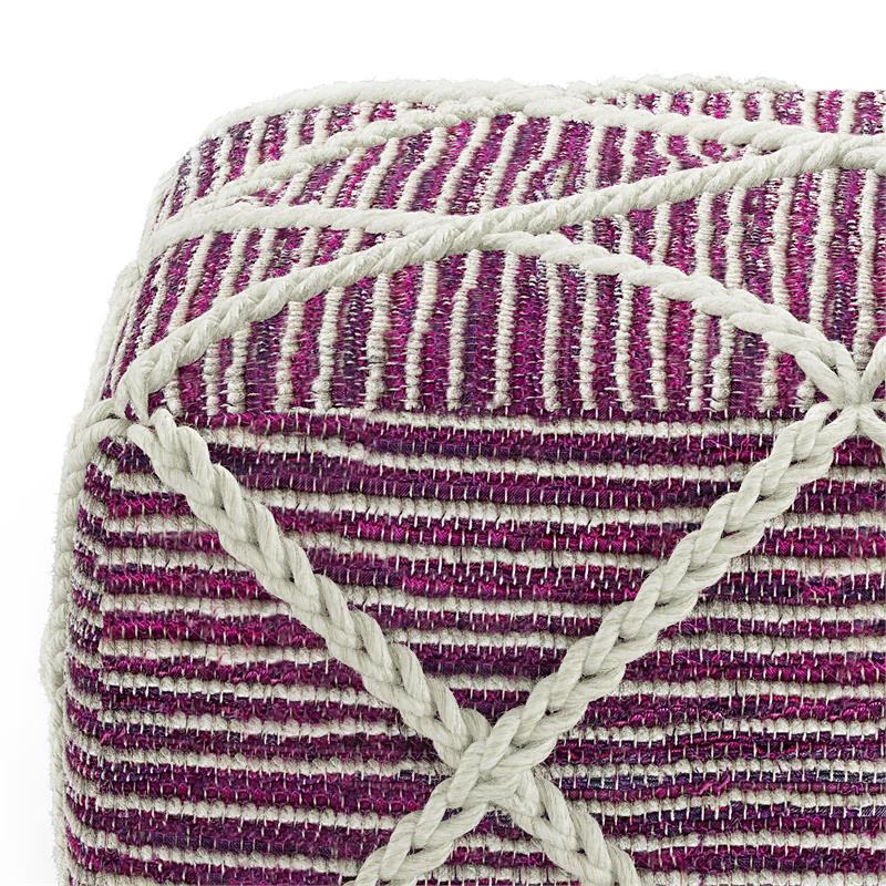 Cowan Contemporary Square Pouf in Magenta and Natural Handloom Woven