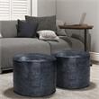 Connor Boho Round Pouf in Distressed Navy Blue Genuine Leather