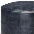 Connor Boho Round Pouf in Distressed Navy Blue Genuine Leather
