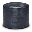 Connor Boho Round Pouf in Distressed Navy Blue Genuine Leather