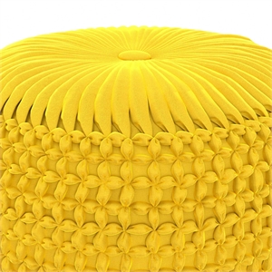 Renee Transitional Round Pouf in Golden Yellow Velvet Fabric