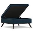 Owen 36 in.W Coffee Table Storage Ottoman in Distressed Dark Blue Faux Leather