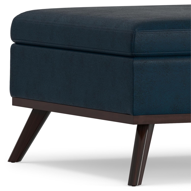 Owen 36 in.W Coffee Table Storage Ottoman in Distressed Dark Blue Faux Leather
