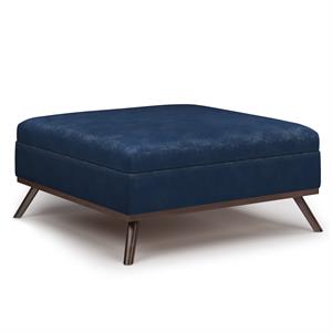 owen 36 in.w coffee table storage ottoman in distressed dark blue faux leather