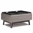Owen 34 in.W Tray Top Table Storage Ottoman in Distressed Gray Faux Leather