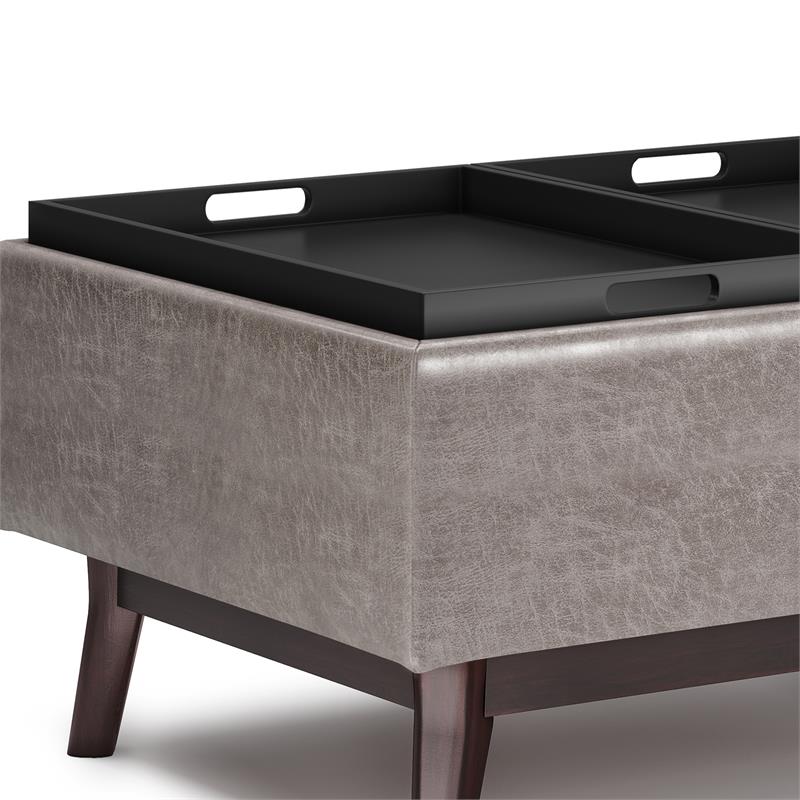 Owen 34 in.W Tray Top Table Storage Ottoman in Distressed Gray Faux Leather