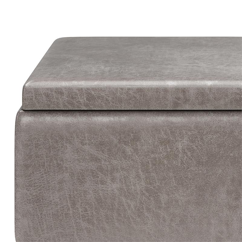 Owen 34 in.W Tray Top Table Storage Ottoman in Distressed Gray Faux Leather