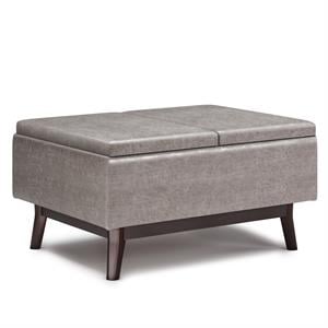 Owen 34 in.W Tray Top Table Storage Ottoman in Distressed Gray Faux Leather