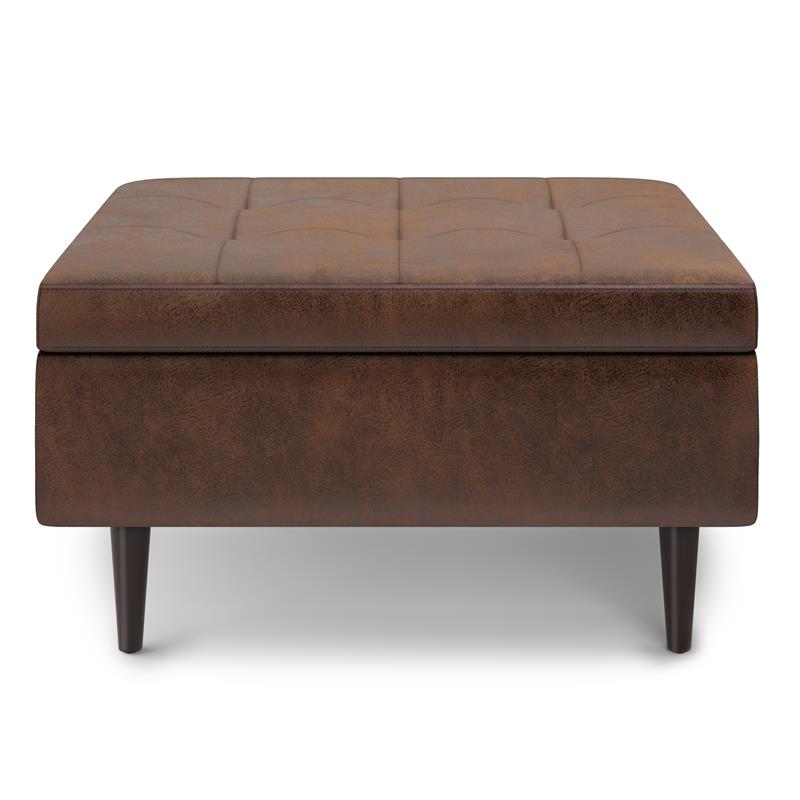 Shay 34 in.W Coffee Table Storage in Distressed Chestnut Brown Faux Leather