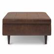 Shay 34 in.W Coffee Table Storage in Distressed Chestnut Brown Faux Leather