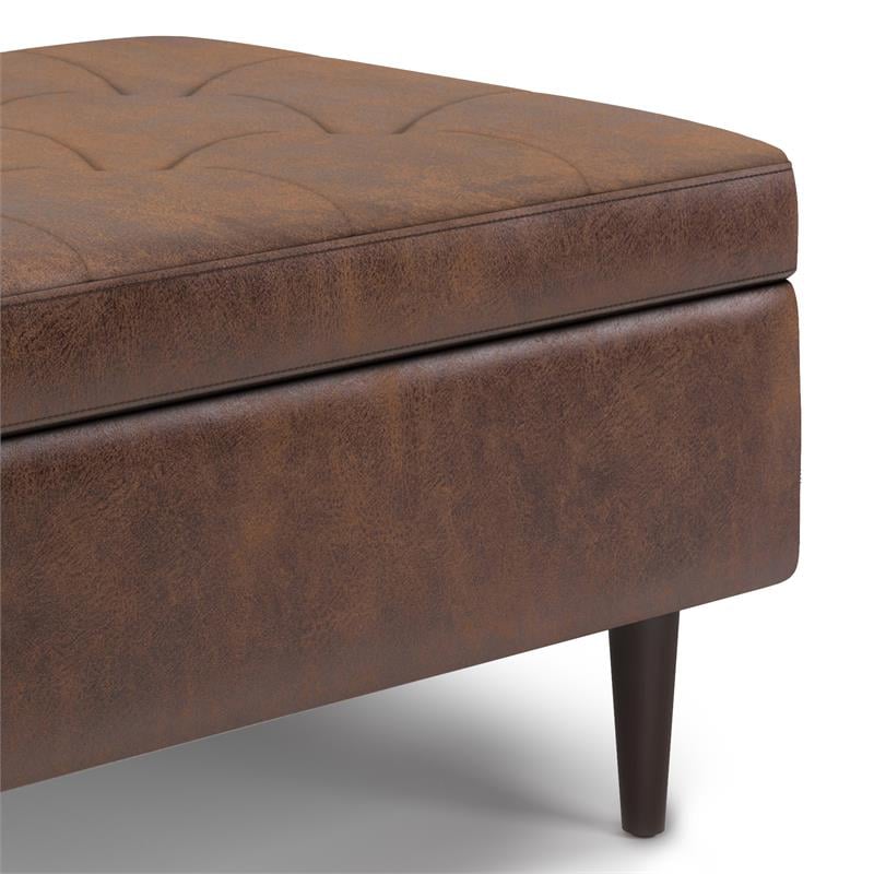 Shay 34 in.W Coffee Table Storage in Distressed Chestnut Brown Faux Leather