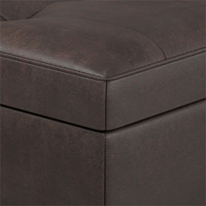 Shay 48 in.W Modern Storage Ottoman in Distressed Chestnut Brown Faux Leather