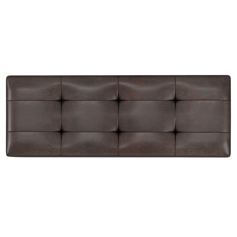 Shay 48 in.W Modern Storage Ottoman in Distressed Chestnut Brown Faux Leather