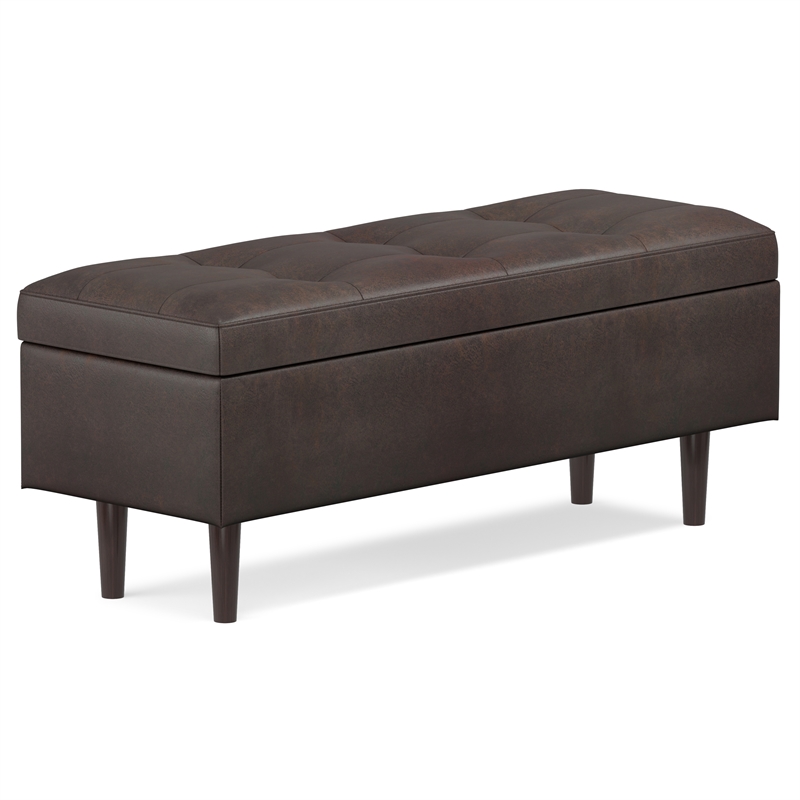 Shay 48 in.W Modern Storage Ottoman in Distressed Chestnut Brown Faux Leather