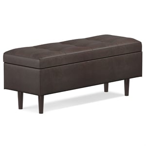 Shay 48 in.W Modern Storage Ottoman in Distressed Chestnut Brown Faux Leather