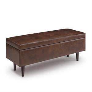 shay 48 in.w modern storage ottoman in distressed chestnut brown faux leather