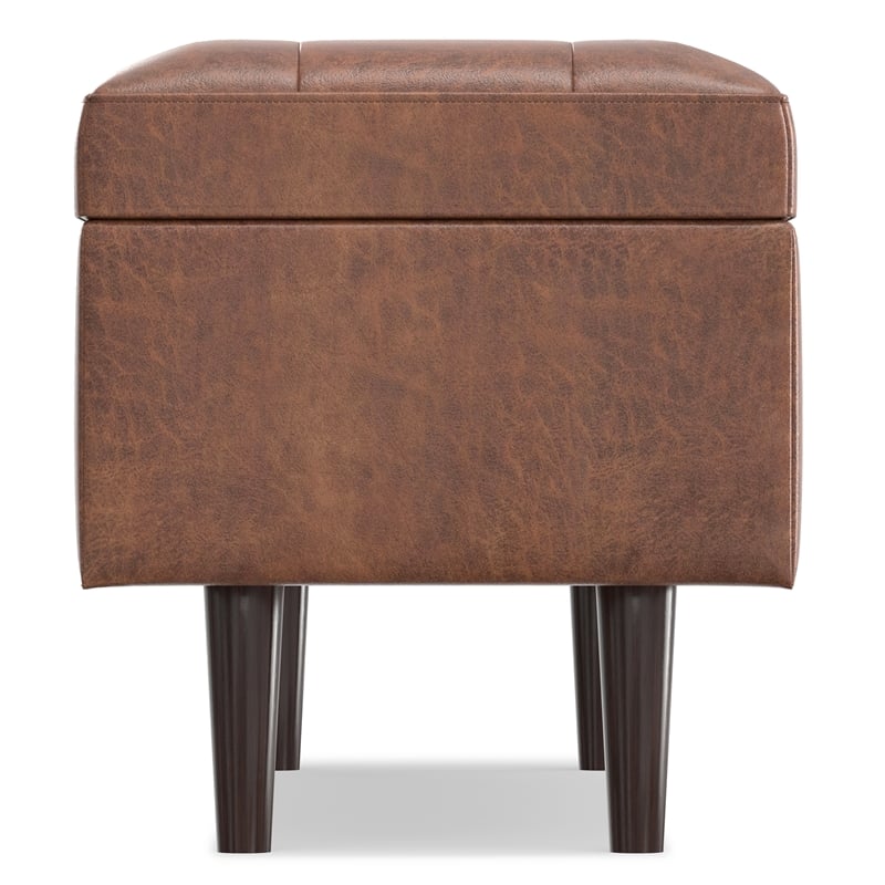 Shay 48 inch W.  Modern Storage Ottoman in Distressed Saddle Brown Faux Leather