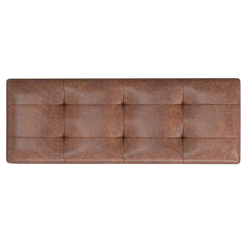 Shay 48 inch W.  Modern Storage Ottoman in Distressed Saddle Brown Faux Leather