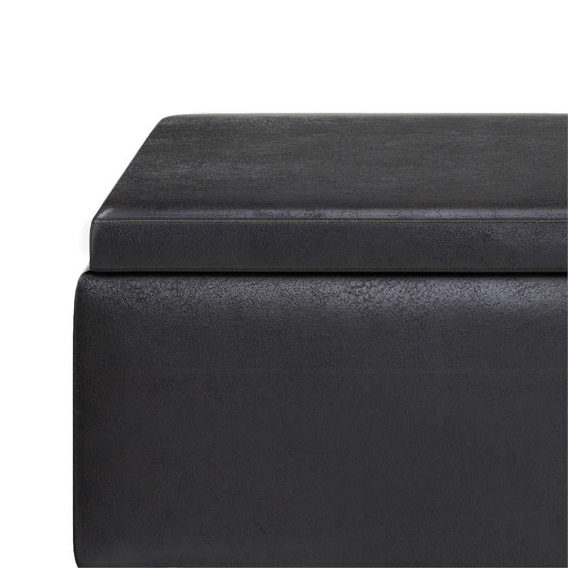 Owen 34 in. W Tray Top Coffee Table Ottoman in Distressed Black Faux Leather
