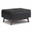 Owen 34 in. W Tray Top Coffee Table Ottoman in Distressed Black Faux Leather