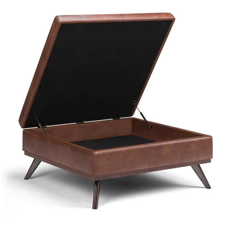 Owen 40 in.W Coffee Table StorageOttoman in Distressed Saddle Brown Faux Leather