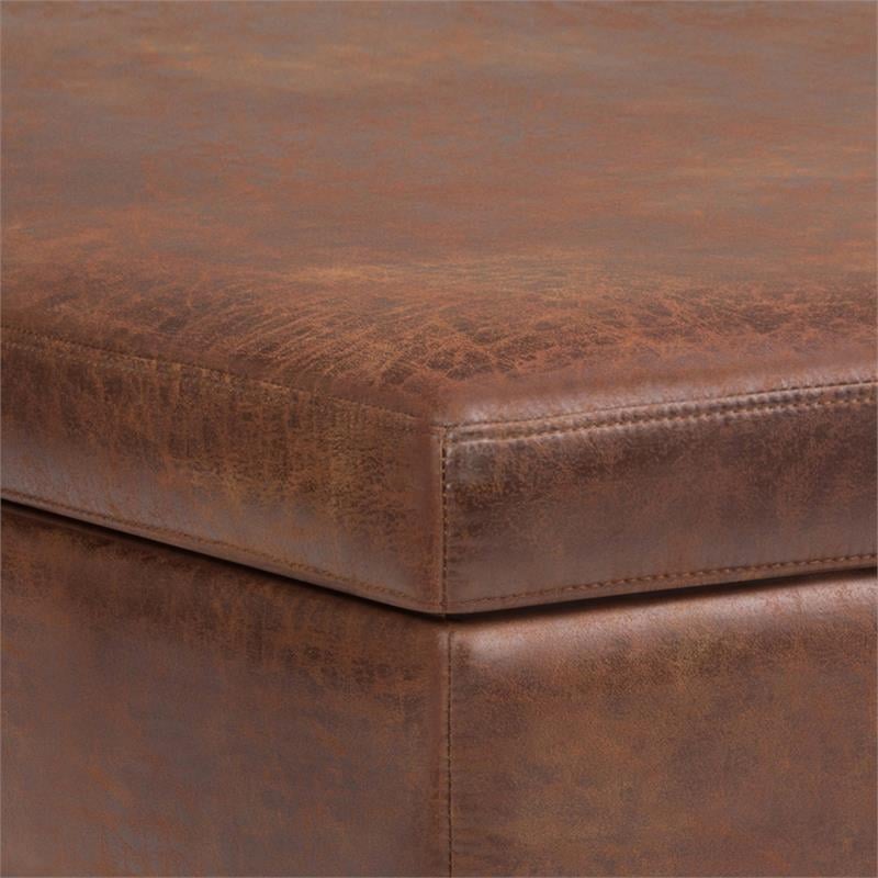 Owen 40 in.W Coffee Table StorageOttoman in Distressed Saddle Brown Faux Leather